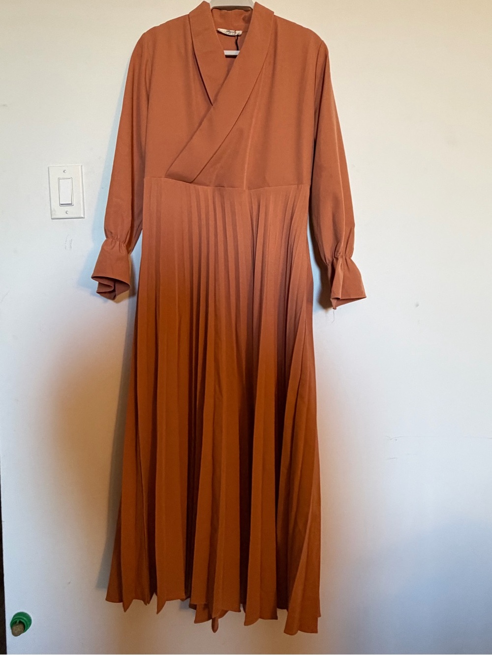 Pleated Wrap Maxi Dress in Rust